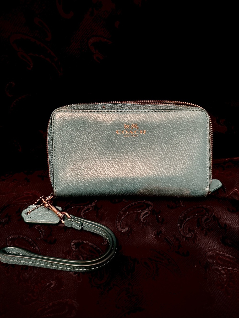 Coach Turquoise Leather Zip Wristlet Wallet